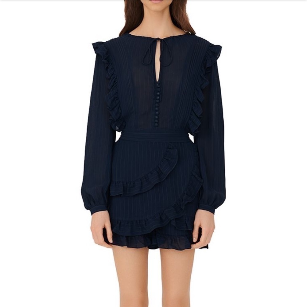 NWT! Maje Istra Pinstriped Ruffled Romper​​​​​​​​​
